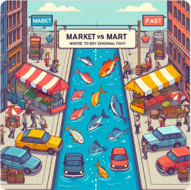 시장과 마트에서 구입한 신선한 제철 생선 비교