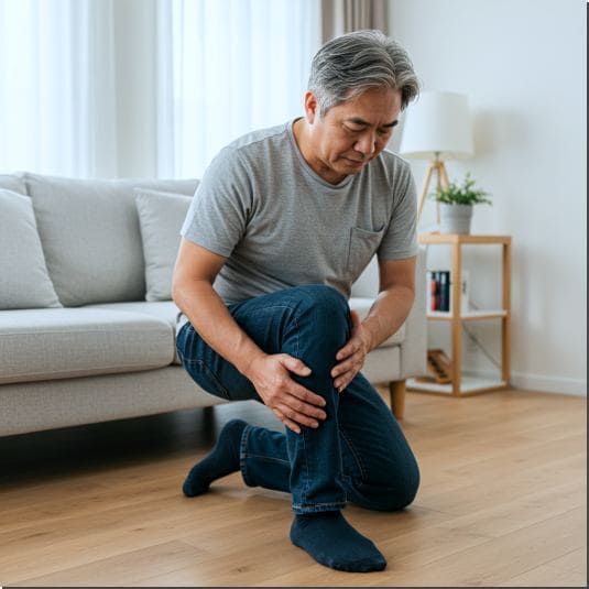 홍가리비 효능 골관절 건강, 무릎이 아픈 중년 남성 사진