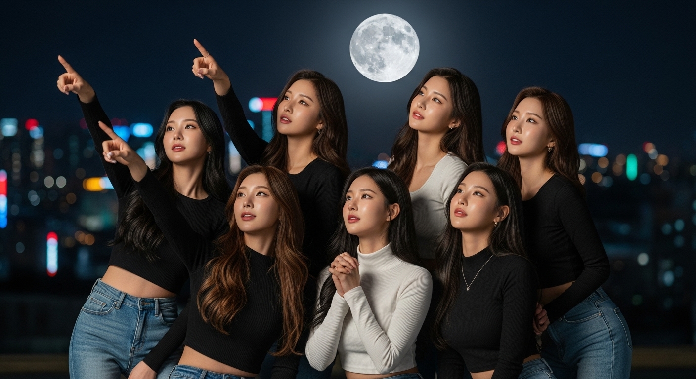 보름달을 보고있는 여자들