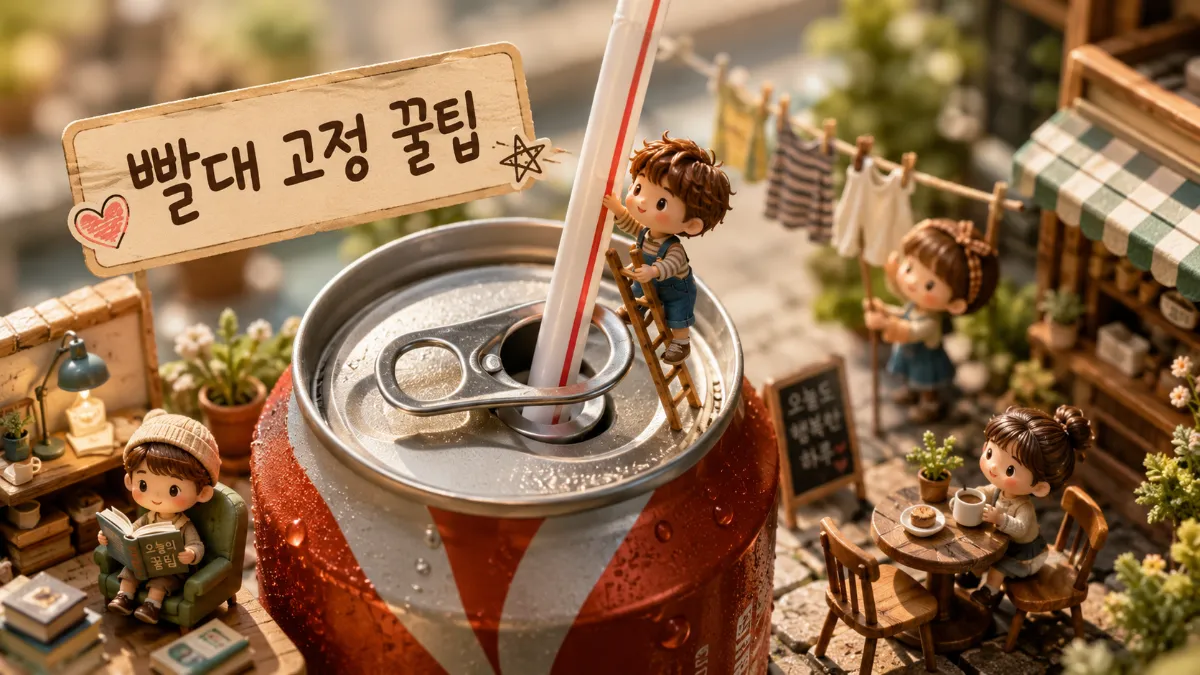 캔 음료 고리를 180도 회전시켜 빨대를 구멍에 고정하여 마시는 꿀팁
