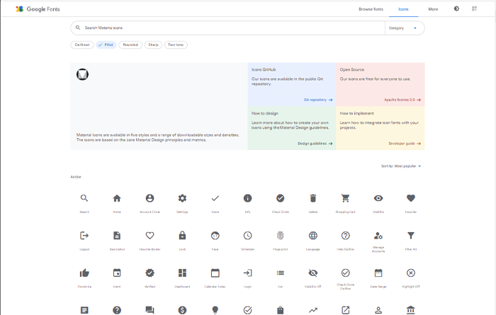 Google 무료 폰트 아이콘 다운로드