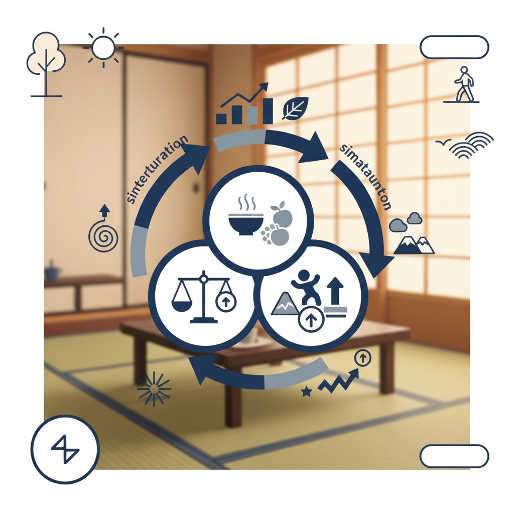 栄養・運動・体重管理の三軸同時介入に関する統計・生理メカニズム・対策を示す政策リポート用インフォグラフィック