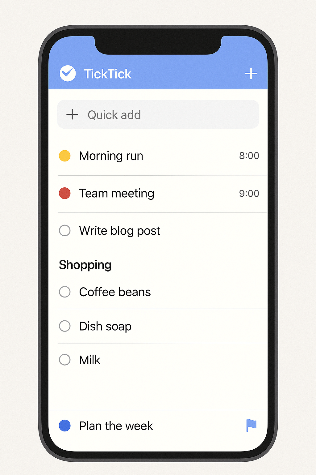 ticktick 일정 관리 앱 사용자 화면