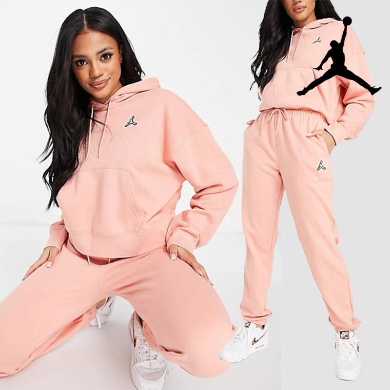 조단 에센셜 플리스 루즈핏 후드티 조거팬츠 트레이닝복 세트 여성 라이트 핑크