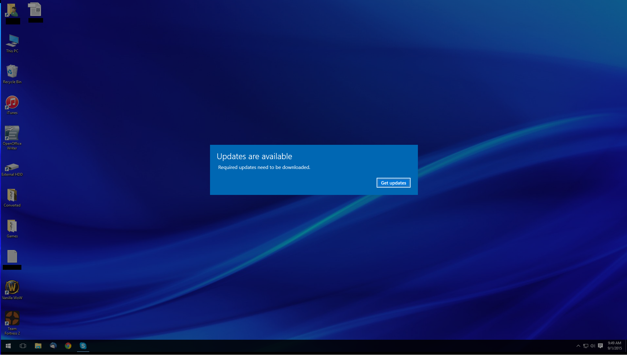 업데이트 오류 화면