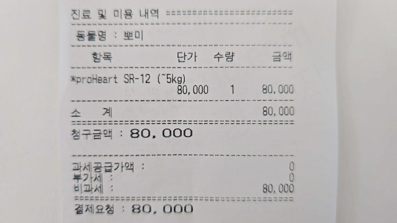 강아지 심장사상충 주사 비용 영수증