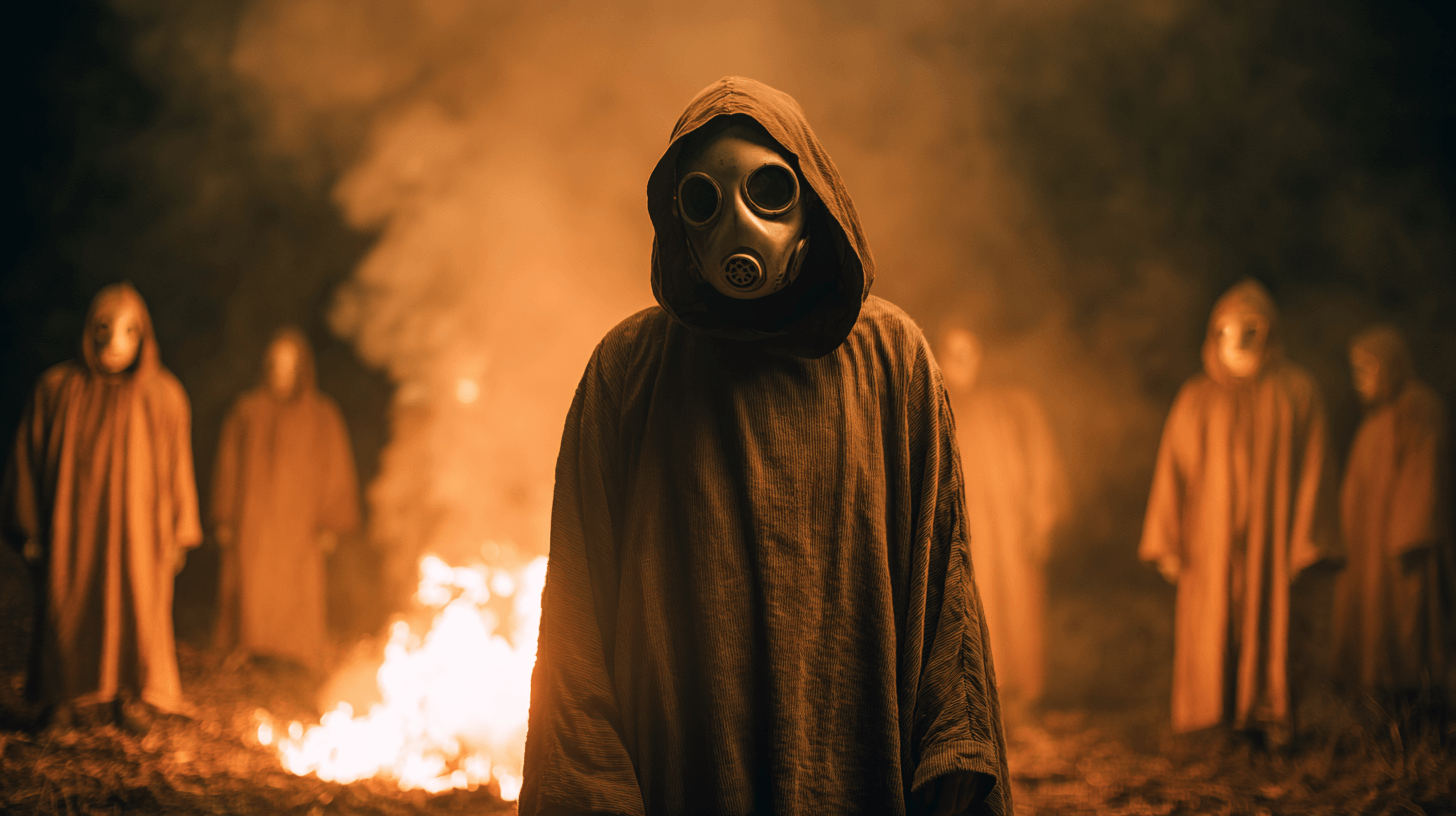 방독면을-쓴-사람들이-카메라를-바라보고-있는-이미지