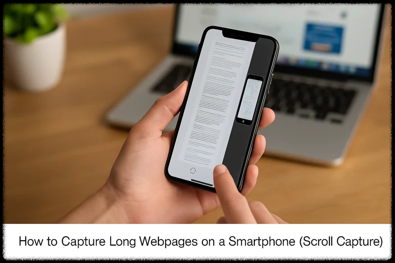 스마트폰으로 스크롤 캡처하는 장면