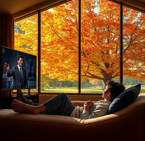 혼자 영화를 보고 있는 모습의 사진