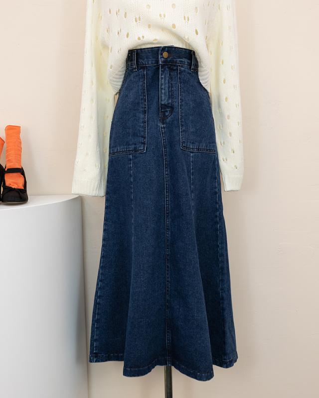 리리옷장 가을 윙크투 뒷 밴딩 데님 롱 스커트