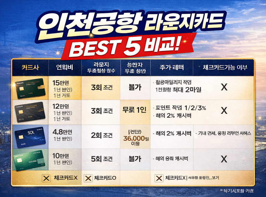 해외여행 필수템! 인천공항라운지카드 BEST 5 완벽 비교