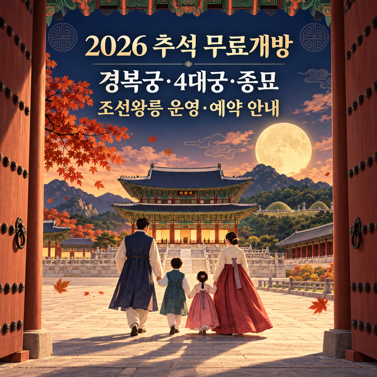 2026 추석 경복궁·4대궁·종묘·조선왕릉 무료입장 - 운영시간·예약 안내