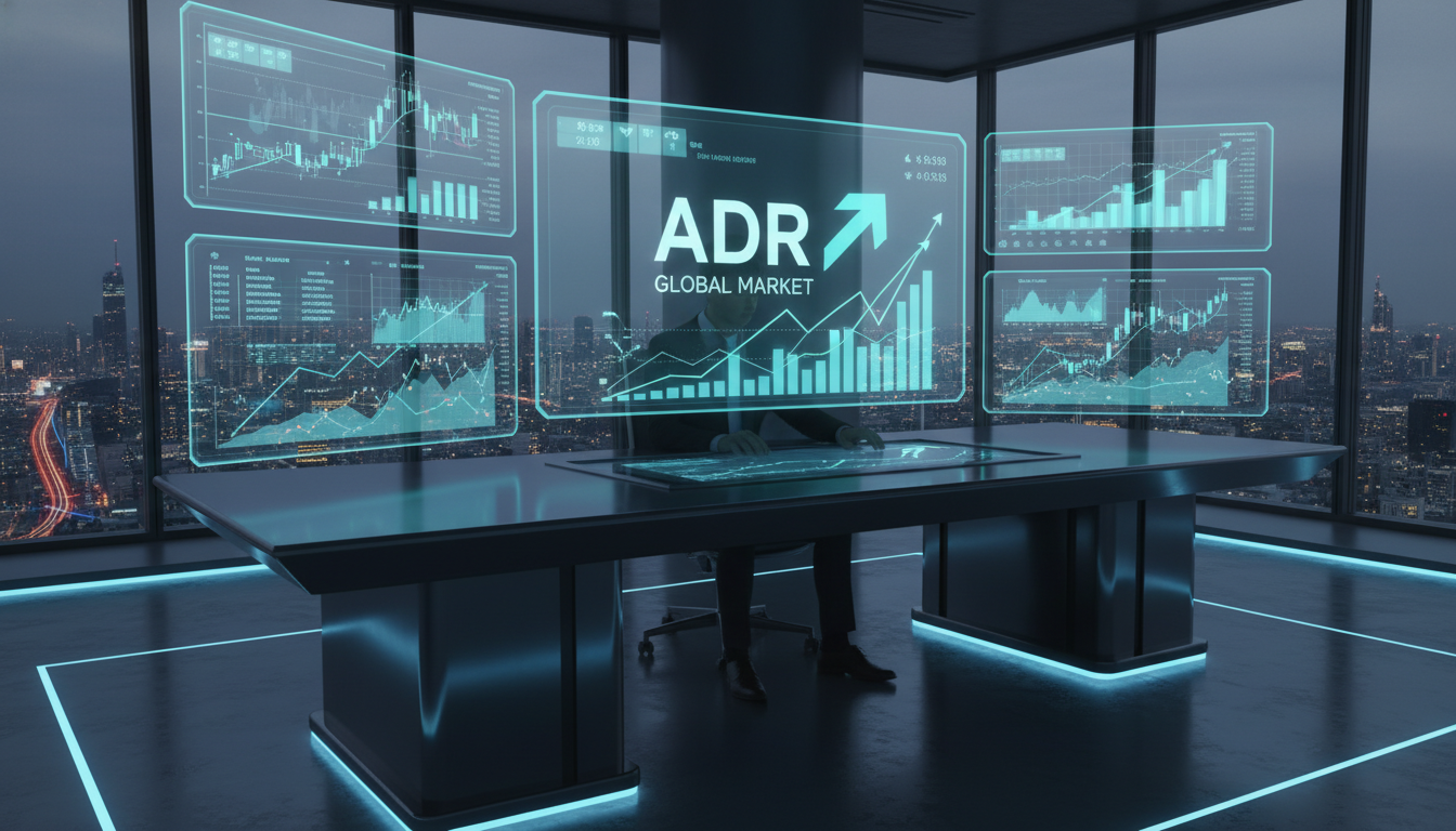 글로벌 시장으로 진출하는 주식 차트와 홀로그램 트레이딩 화면