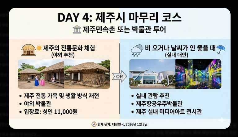제주도 겨울 여행 3박4일 일정표 완벽 가이드 2026