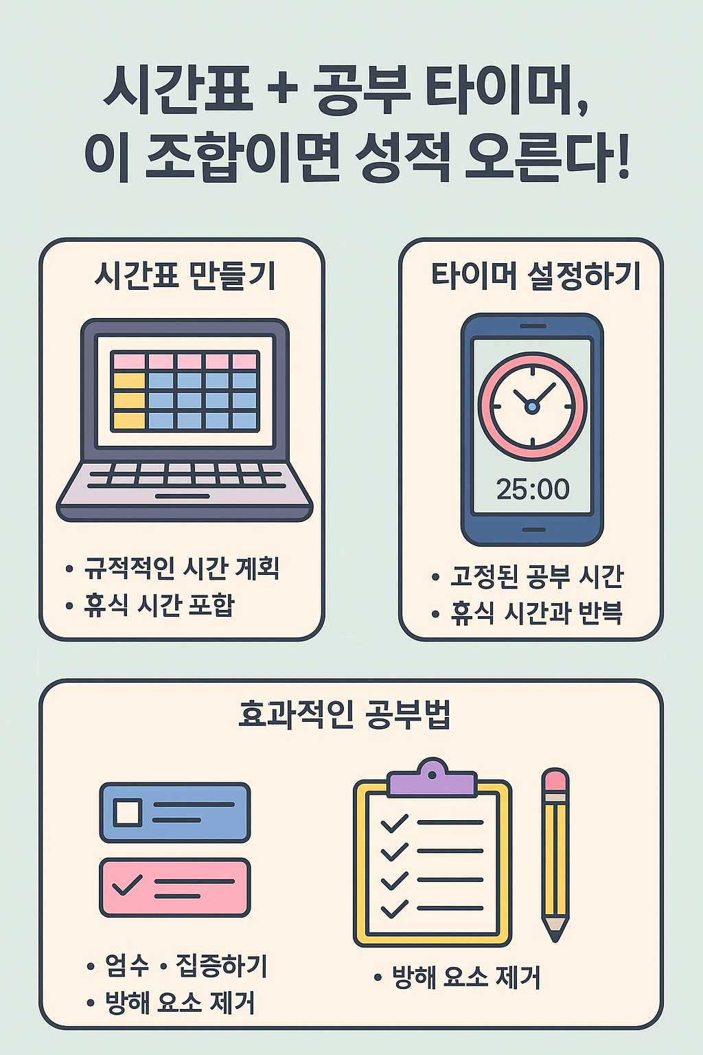 시간표 + 공부 타이머, 이 조합이면 성적 오른다!