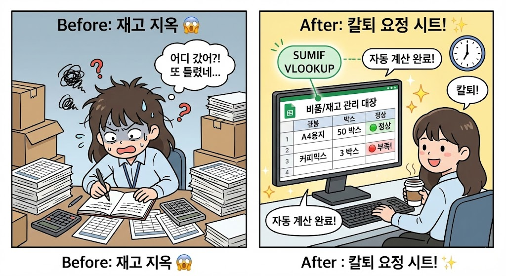 구글 스프레드시트로 비품/재고 관리 대장 만들기: 비싼 ERP 없이 엑셀 함수 2개로 끝내는 법 (무료 템플릿)