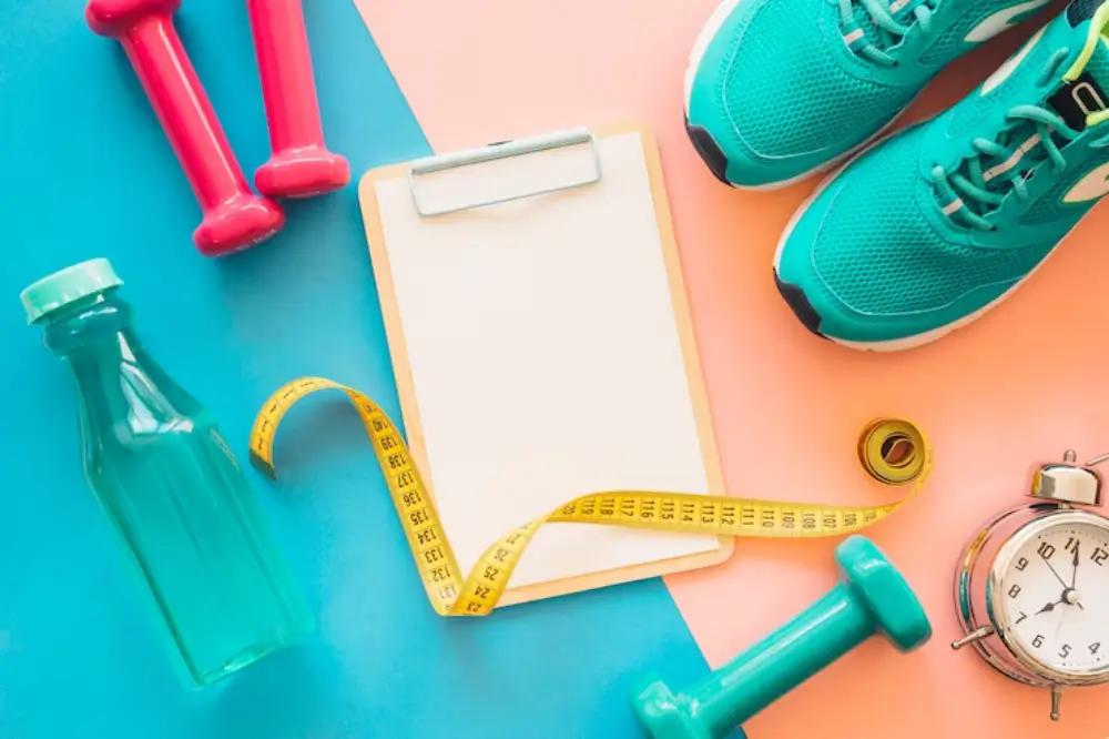 운동 기구와 노트