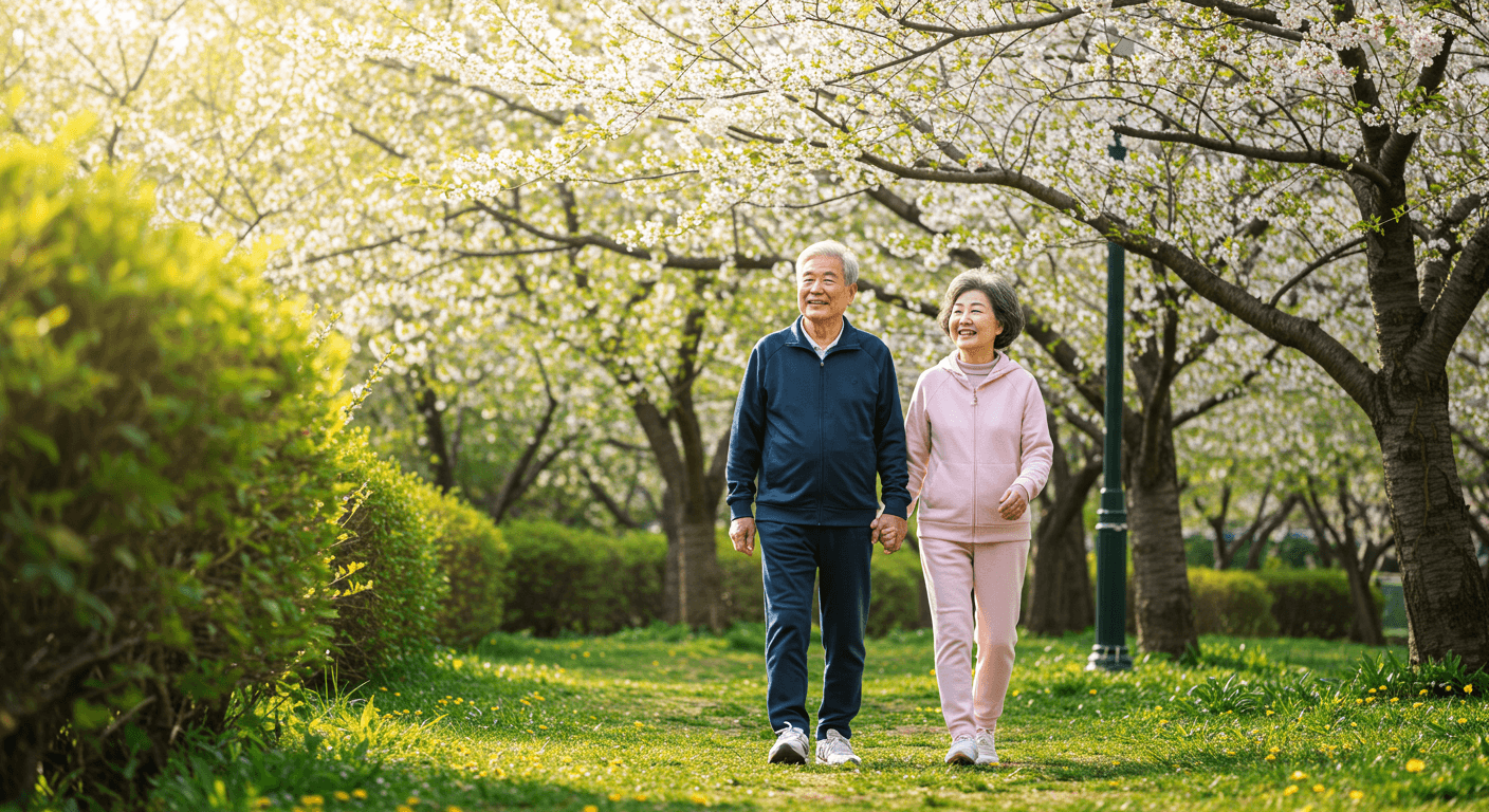 걷고 있는 노년의 부부