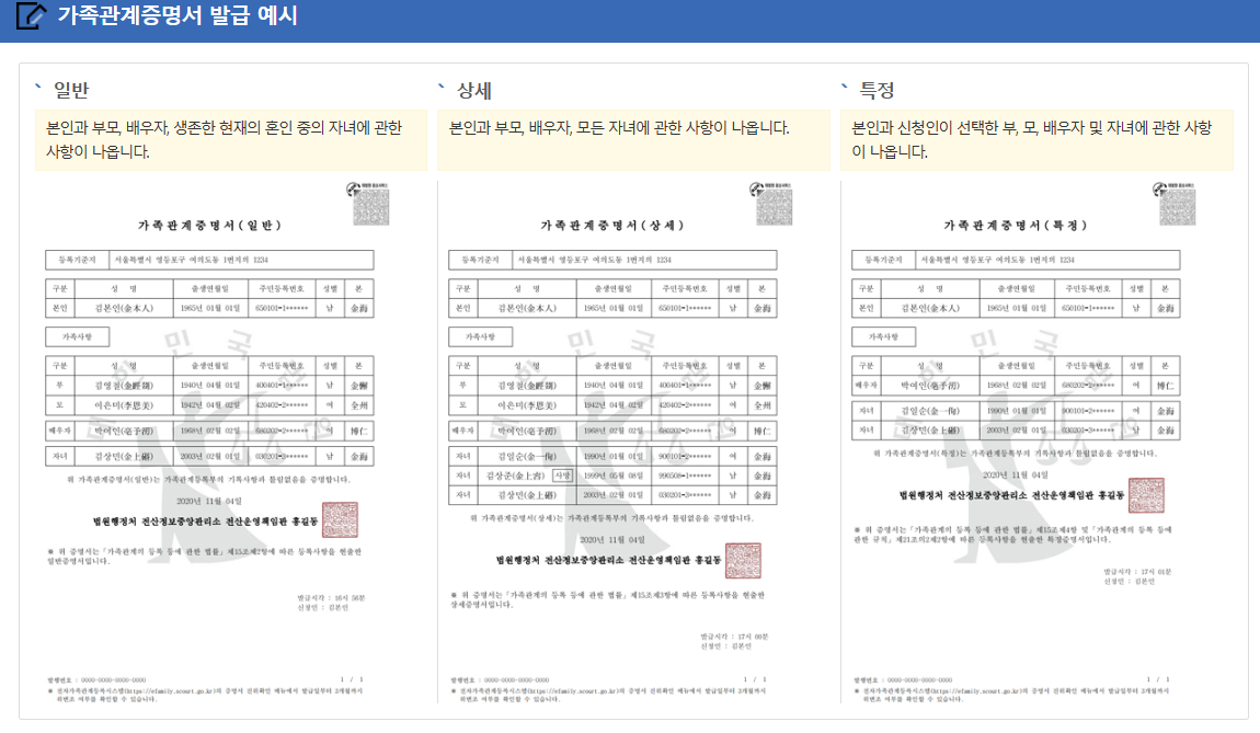 가족관계증명서 인터넷 발급하기