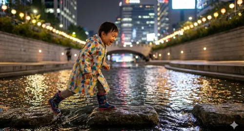 청계천-징검다리-아이체험-야경