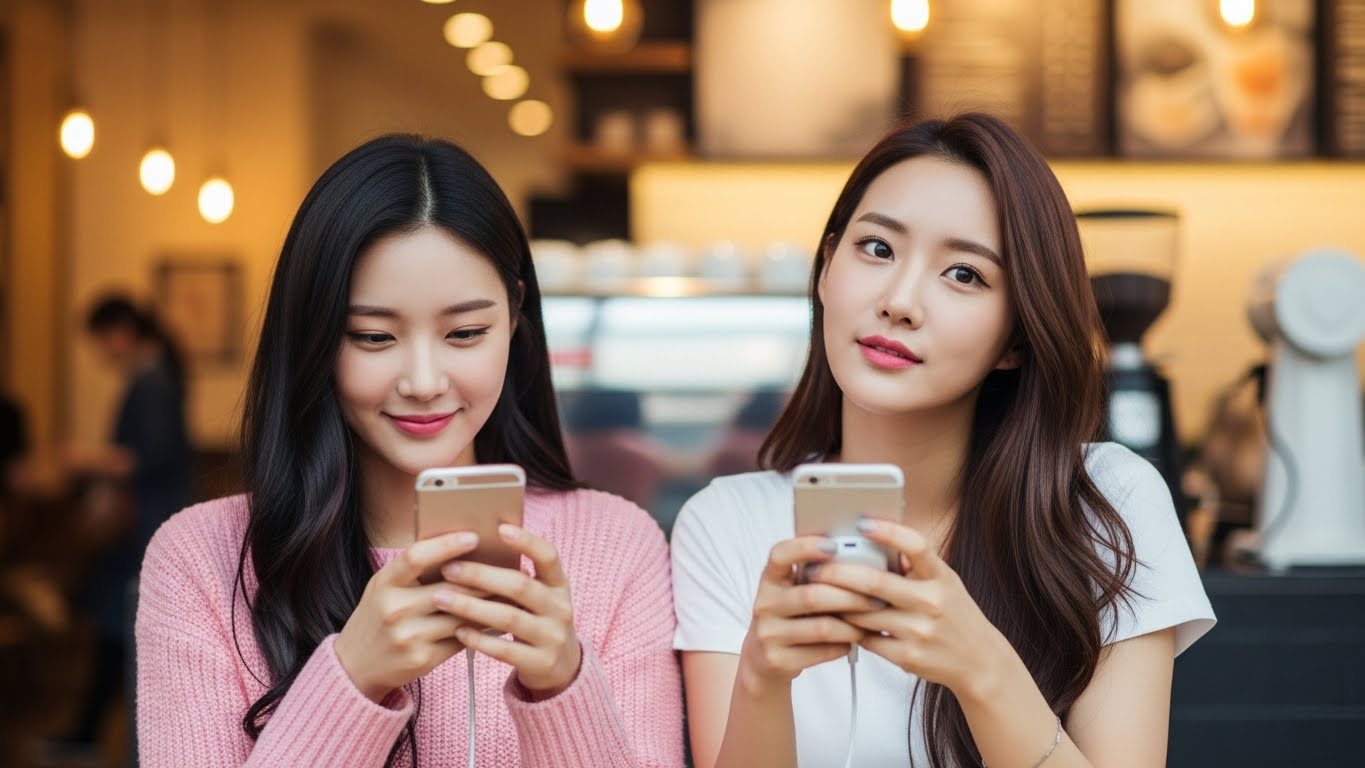 스마트폰 충전중인 여성들