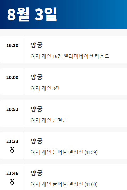 2024 파리올림픽 양궁 경기 일정