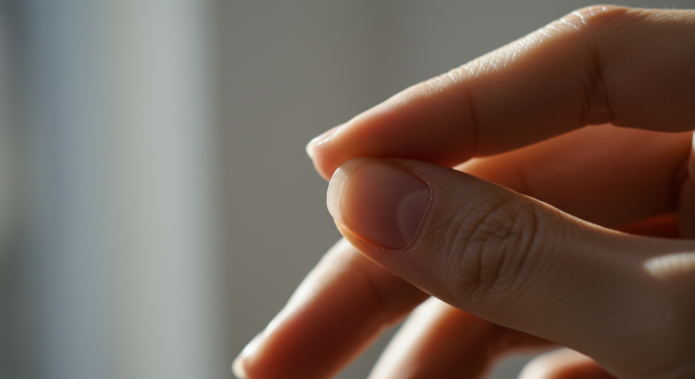 손톱 바닥의 반월상 부분을 확인하는 모습