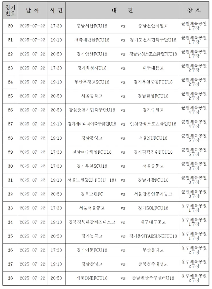 2025 추계 전국 고등 축구대회 경기 일정 및 대진표(천재 지변으로 인한 일정 변경)