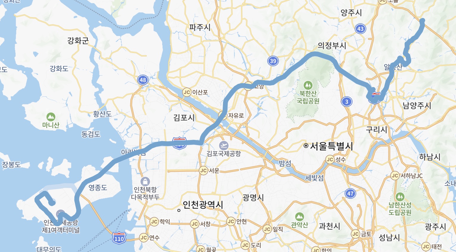 공항 N8844 버스 지도