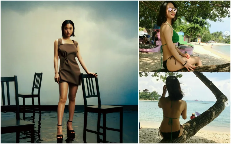 해변에서 원피스 입고 있는 고민시