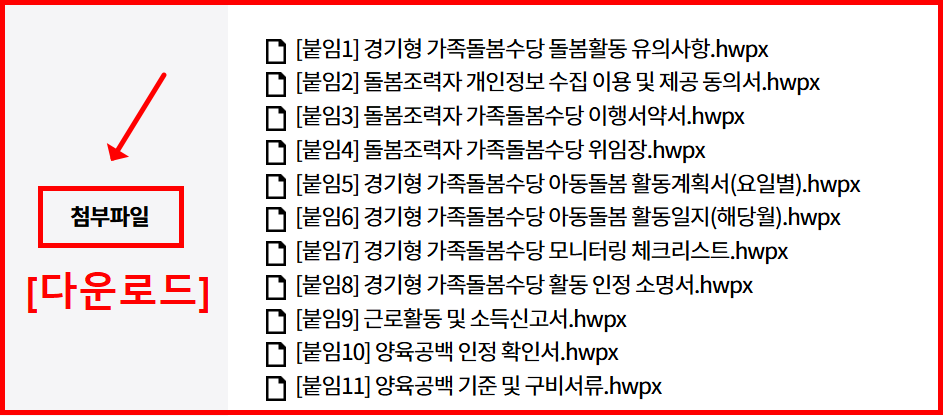 가족돌봄수당 신청서류 목록 이미지