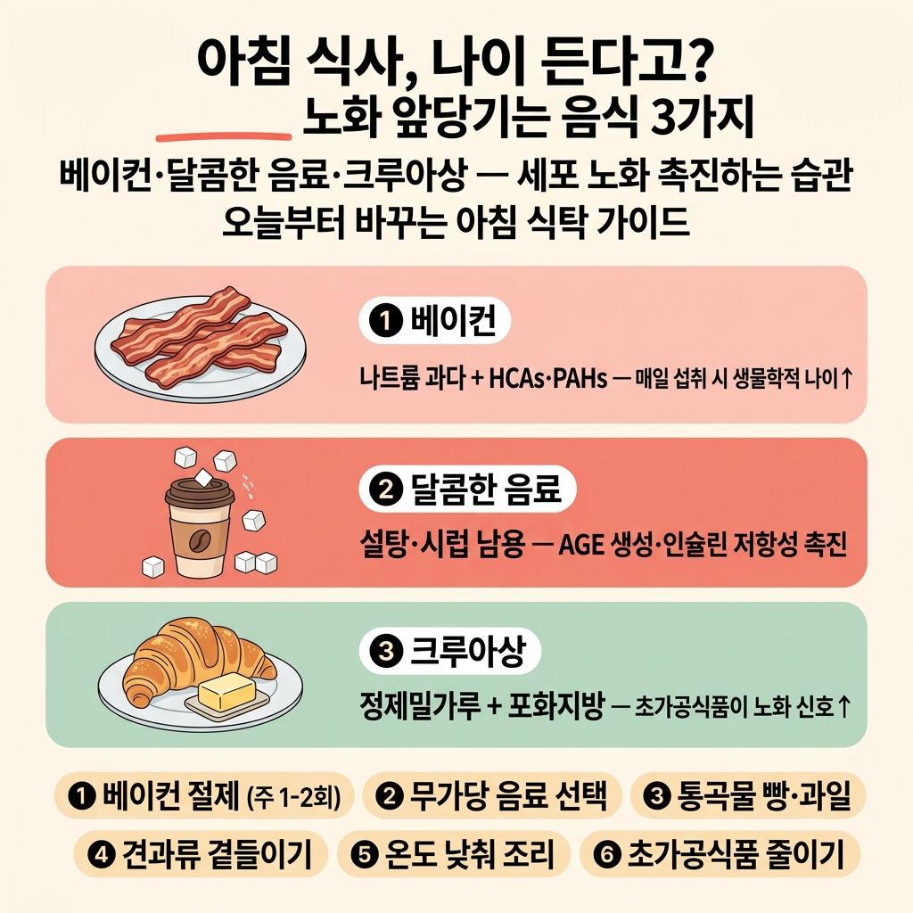 아침 식사, 나이 든다고? 노화 앞당기는 음식 3가지