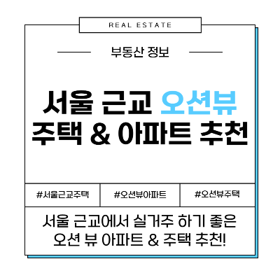 서울 근교 오션뷰 바다뷰 주택 아파트 타운하우스 추천 화성 인천 시흥 오이도 강화도 안산 시화호 평택 포승읍 추천