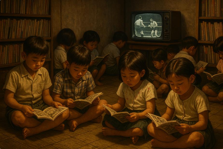 1959년 만화방에서 만화를 읽는 어린이들
