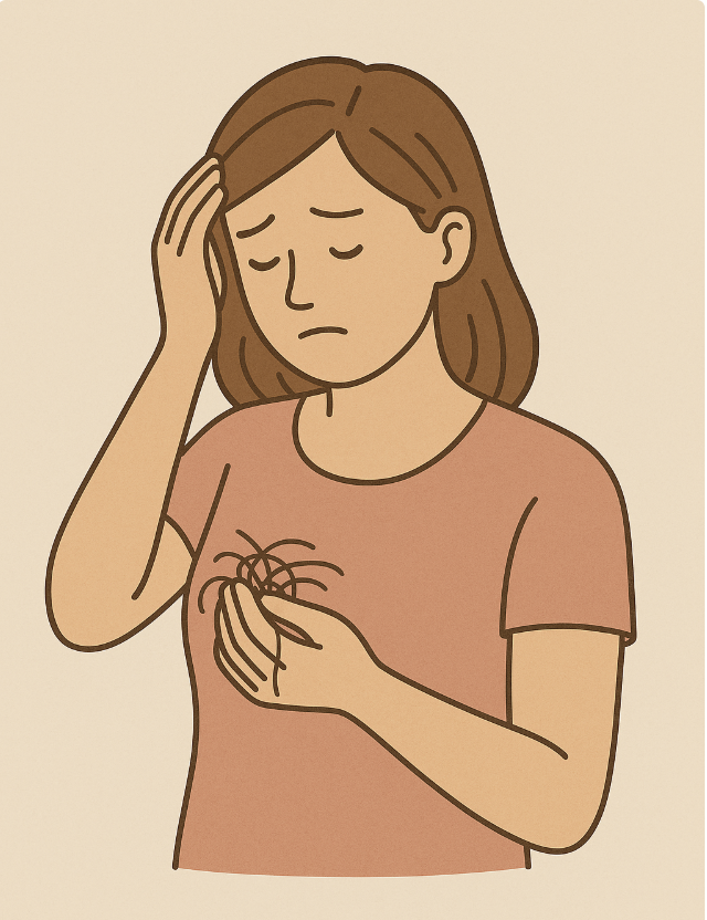 출산 후 탈모에 고민하는 모습 사진