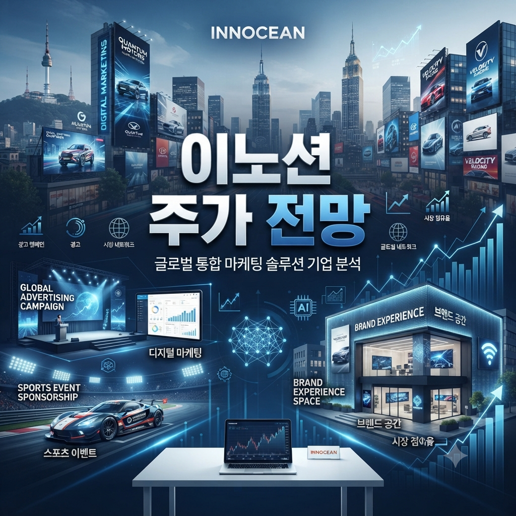 이노션의 글로벌 광고와 고객경험 사업을 상징하는 현대적인 마케팅 이미지