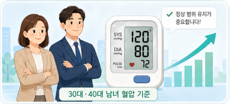 30대&middot;40대 남녀 정상혈압 수치