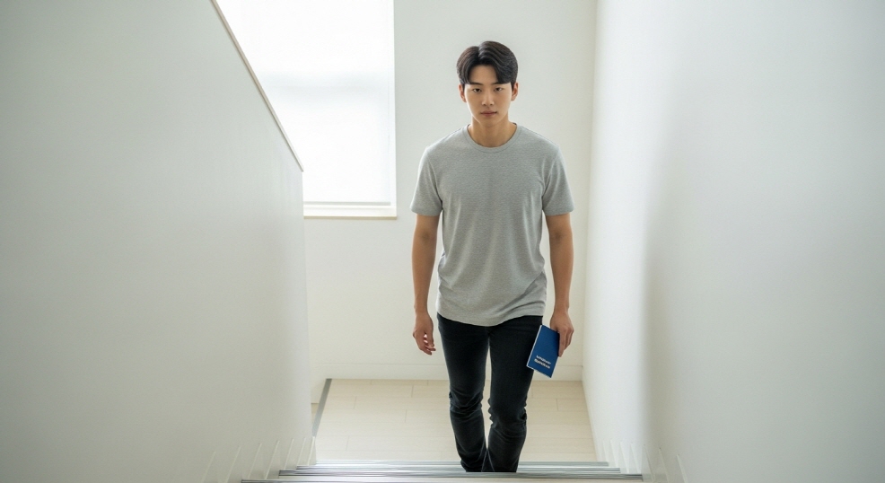 계단 오르는 청년