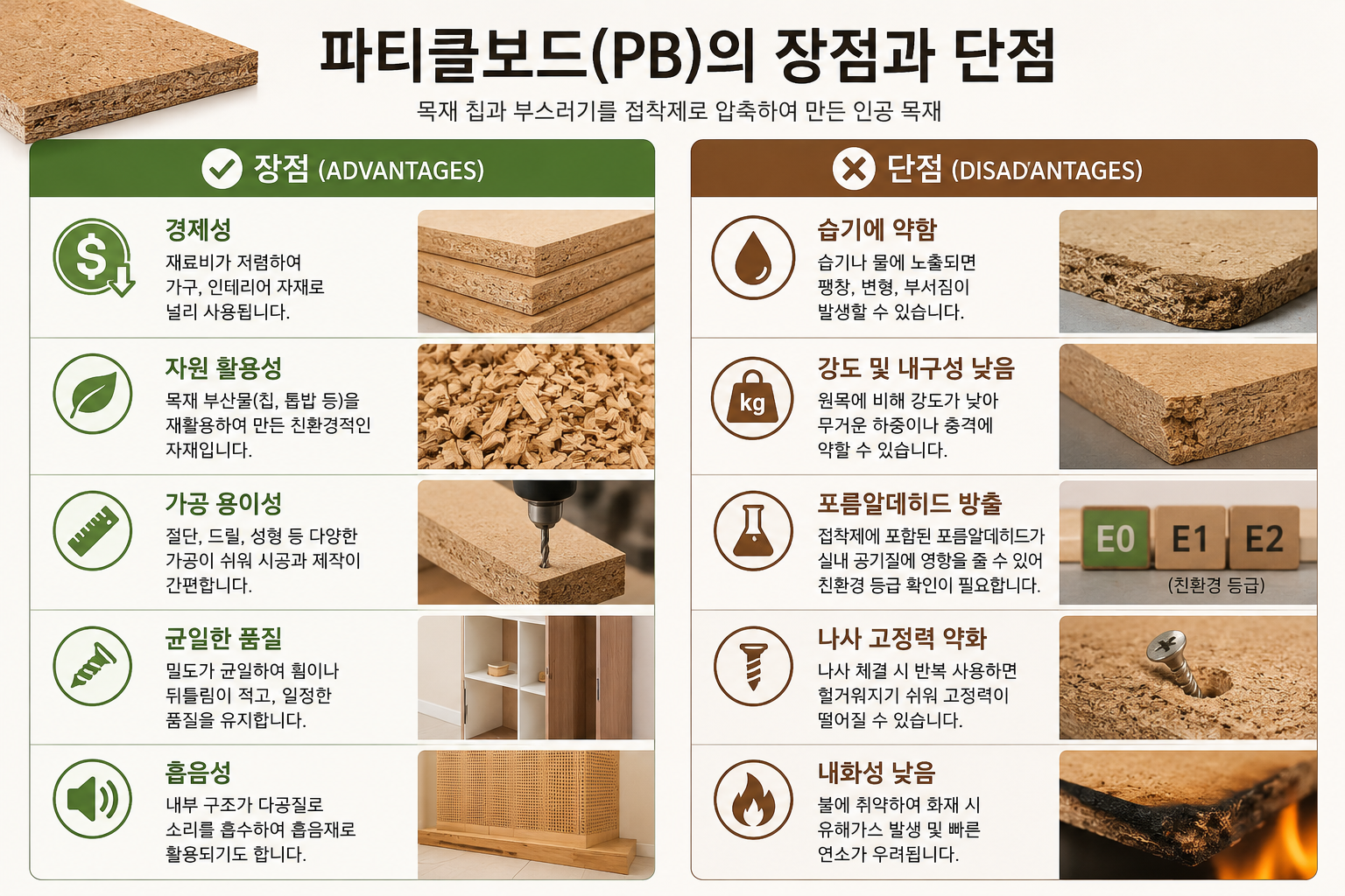 파티클보드(PB)의 장점과 단점