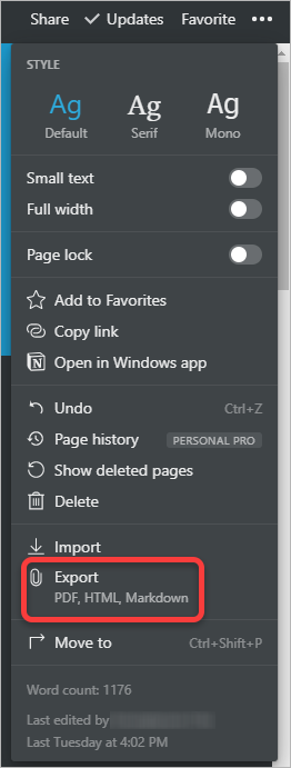노션 내보내기 메뉴