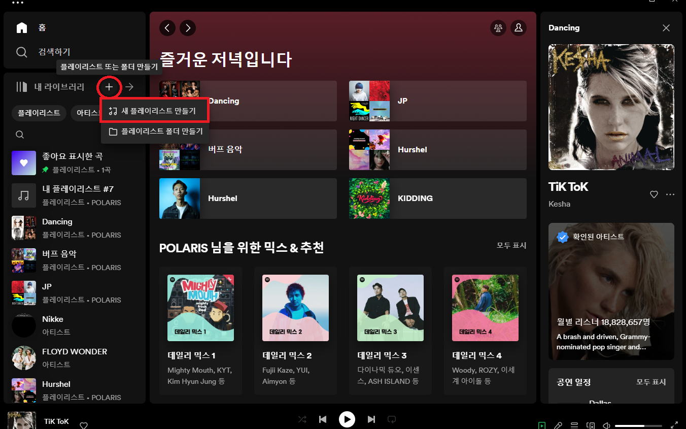 스포티파이(Spotify) 새 플레이 리스트 만들기