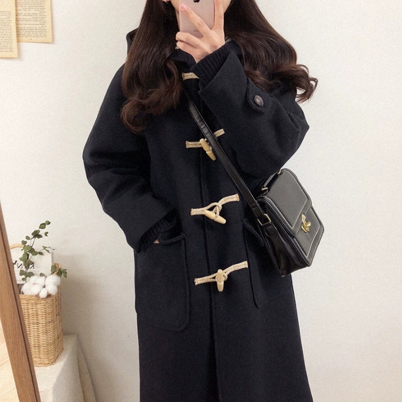 여성 가을 겨울 캐주얼 모직 롱 떡볶이 코트 재킷