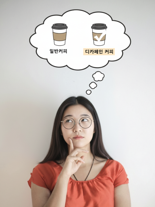 일반커피와 디카페인 커피 중 고민하다 디카페인을 선택한 사람