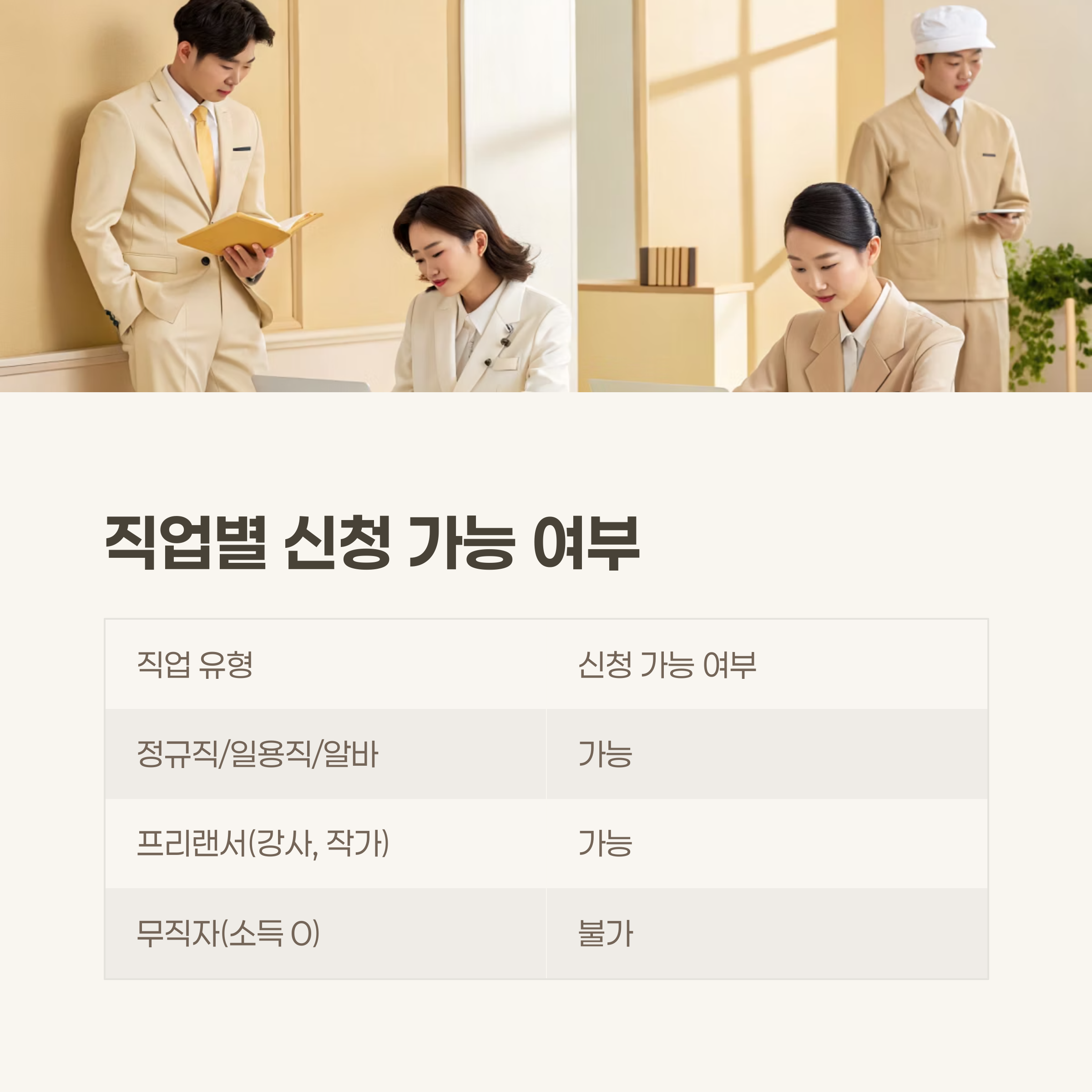 직업별 신청 가능 여부 요약