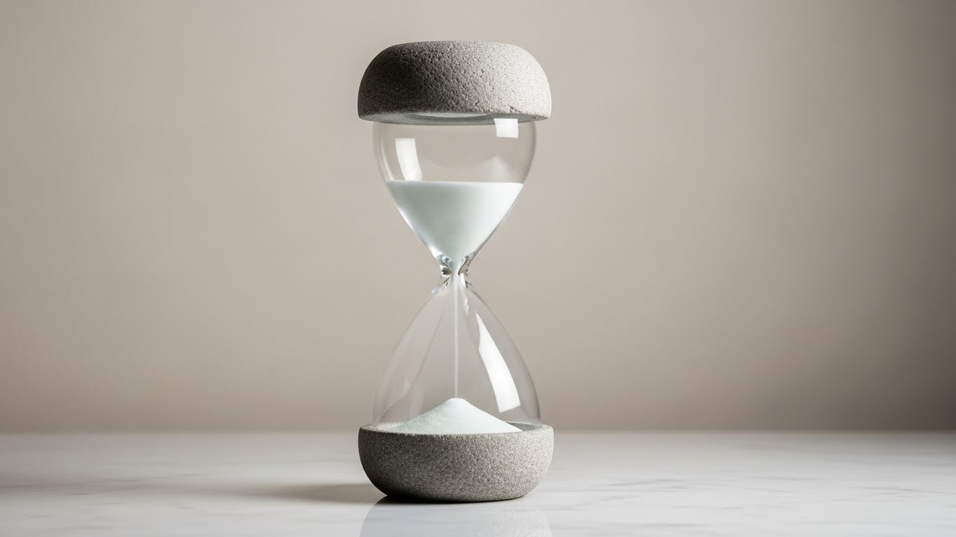 지루함을 견디며 뇌의 수용체 감도를 회복하는 48시간 뉴로 리셋의 시간을 상징하는 모래시계