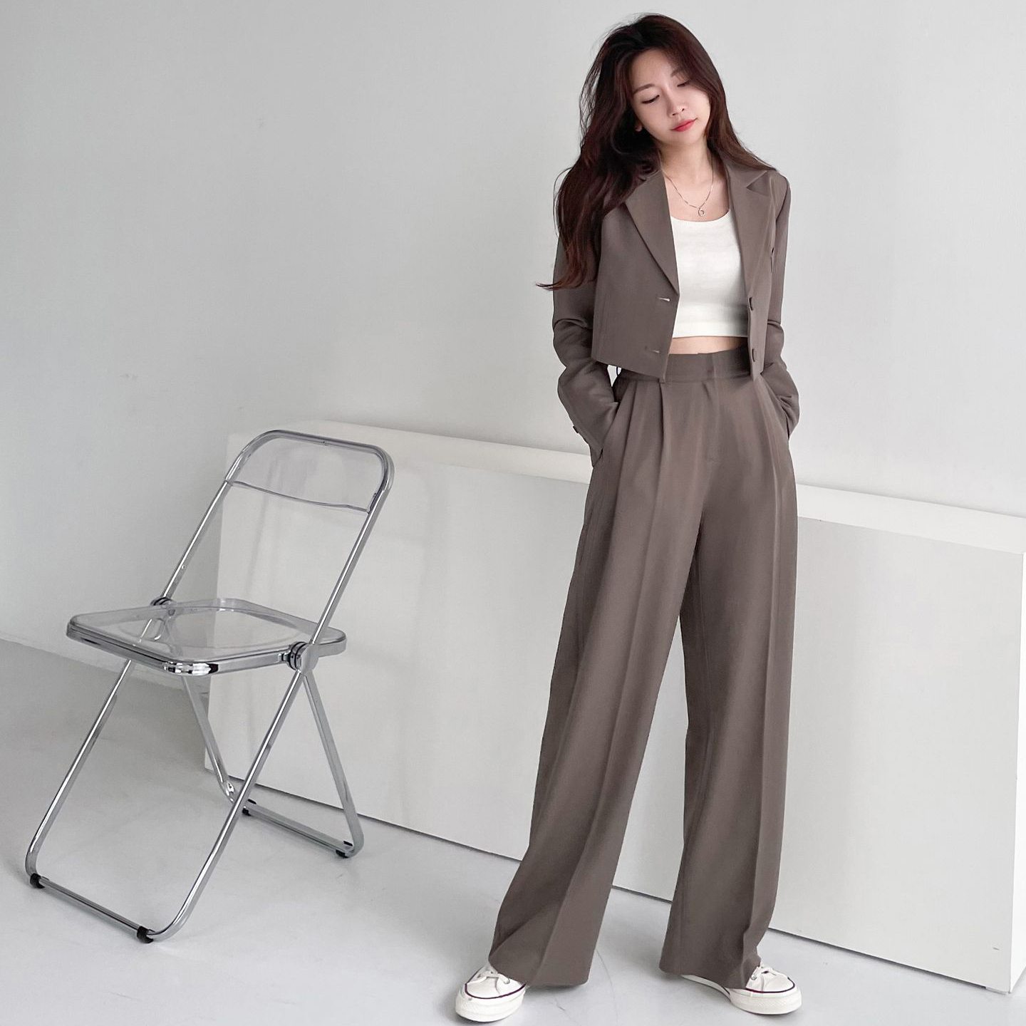 가을 오버핏 셋업 바지 정장 크롭 자켓 세트 수트