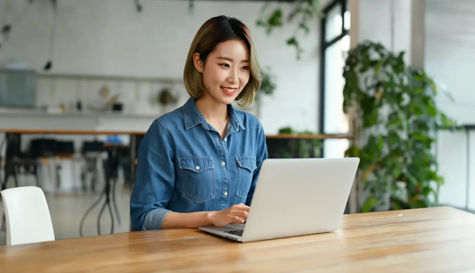 노트북을 사용하는 여성