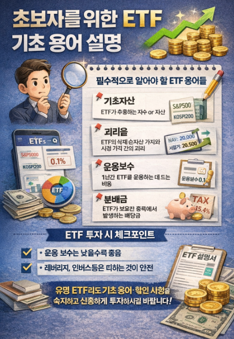 ETF 투자 기초 (NAV, 괴리율, 분배금) 인포그라피