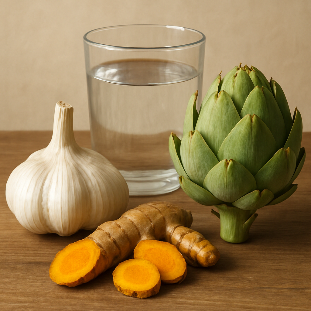 디톡스 방법으로 물 한잔과 마늘, 강황, 아티초크가 좋아요