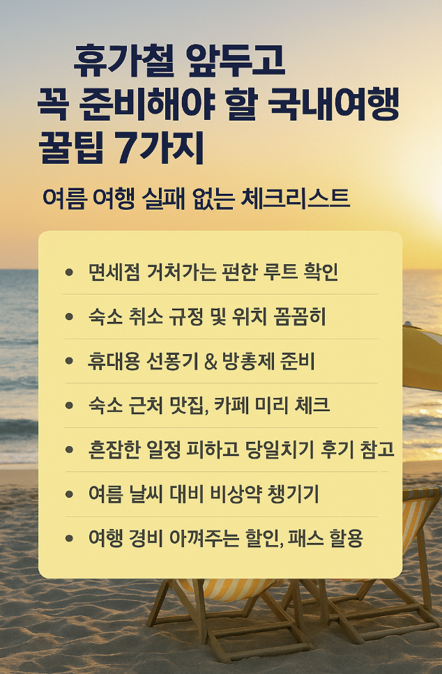 휴가철 앞두고 꼭 준비해야 할 국내여행 꿀팁 7가지 – 여름 여행 실패 없는 체크리스트-제작이미지